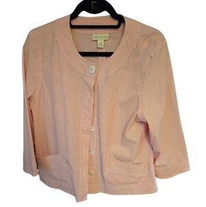 Appleseed's Pink Seersucker Striped Jacket/Blouse Prep Classy Summer Comfort